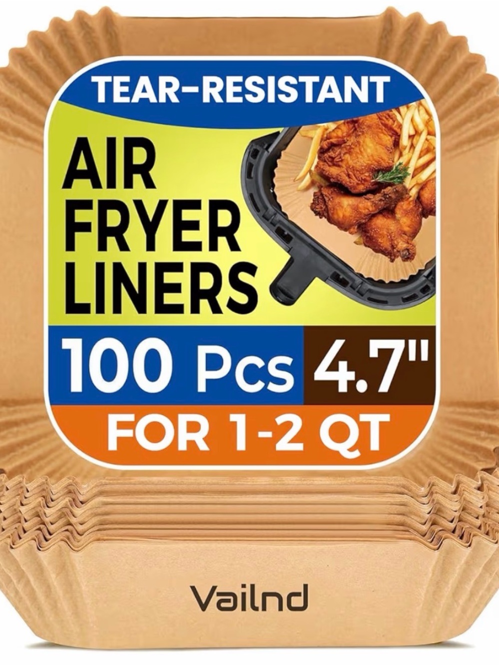Tear-Resistant Brown Air Fryer Liners - 100 Pack (4.7")